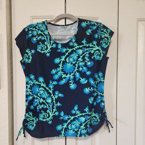 Clypsa Cap Sleeve Swim Shirt – XL – Navy w/ Blue Green Floral